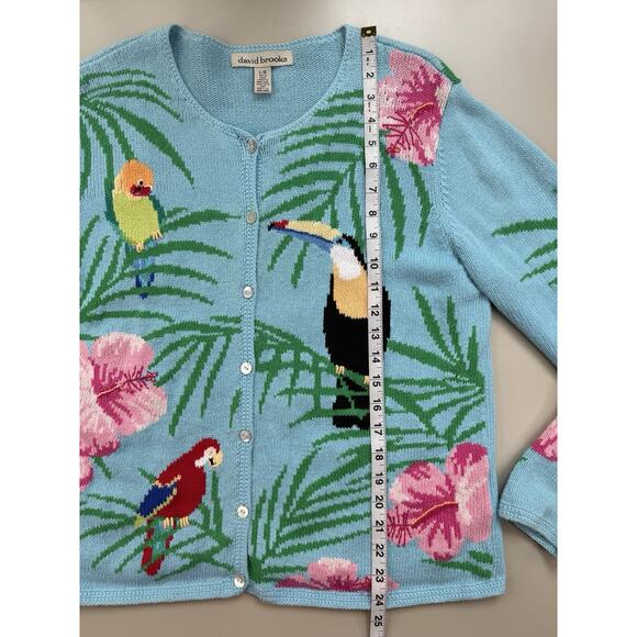 Vintage Tropical Toucan Sweater Womens L Blue Button Up Resort Florida Vacation - Picture 7 of 16